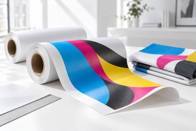 Rouleaux de vinyle et échantillon de bannière imprimés aux couleurs CMJN