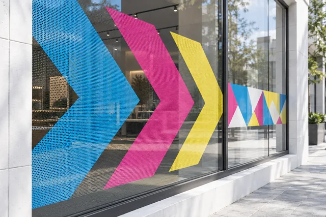 Illustration : signalétique imprimée sur film microperforé sur une vitrine
